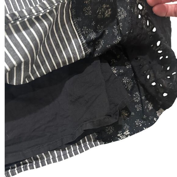 Super Hakka Japan Women's Bermuda Shorts Wide Leg Boho Floral Striped Eyelet, 6 - Picture 8 of 9